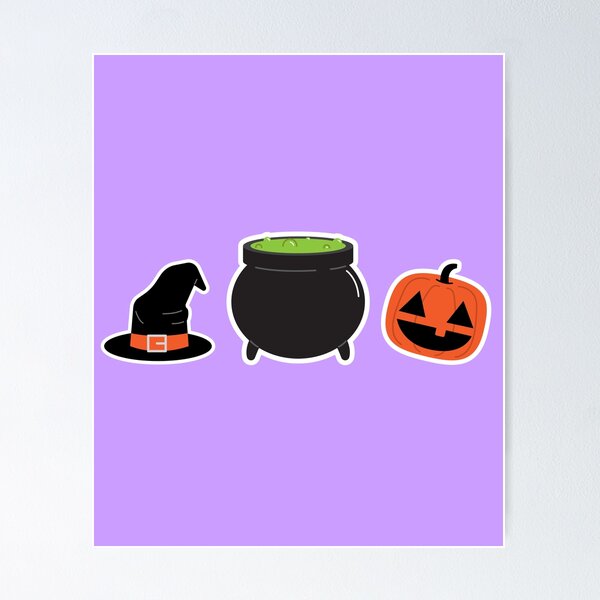 Item preview, Happy Halloween Witch Hat Cauldron Pumpkin designed and sold by DJCartoonDesigns.