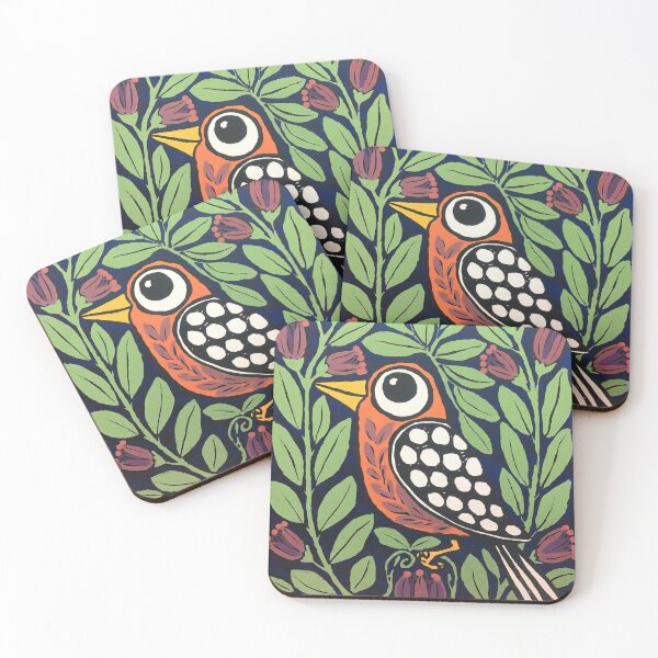 Item preview, Orange Folk Bird Print | Scandinavian Botanical Bird Art designed and sold by Filora Atelier | Bird Art.