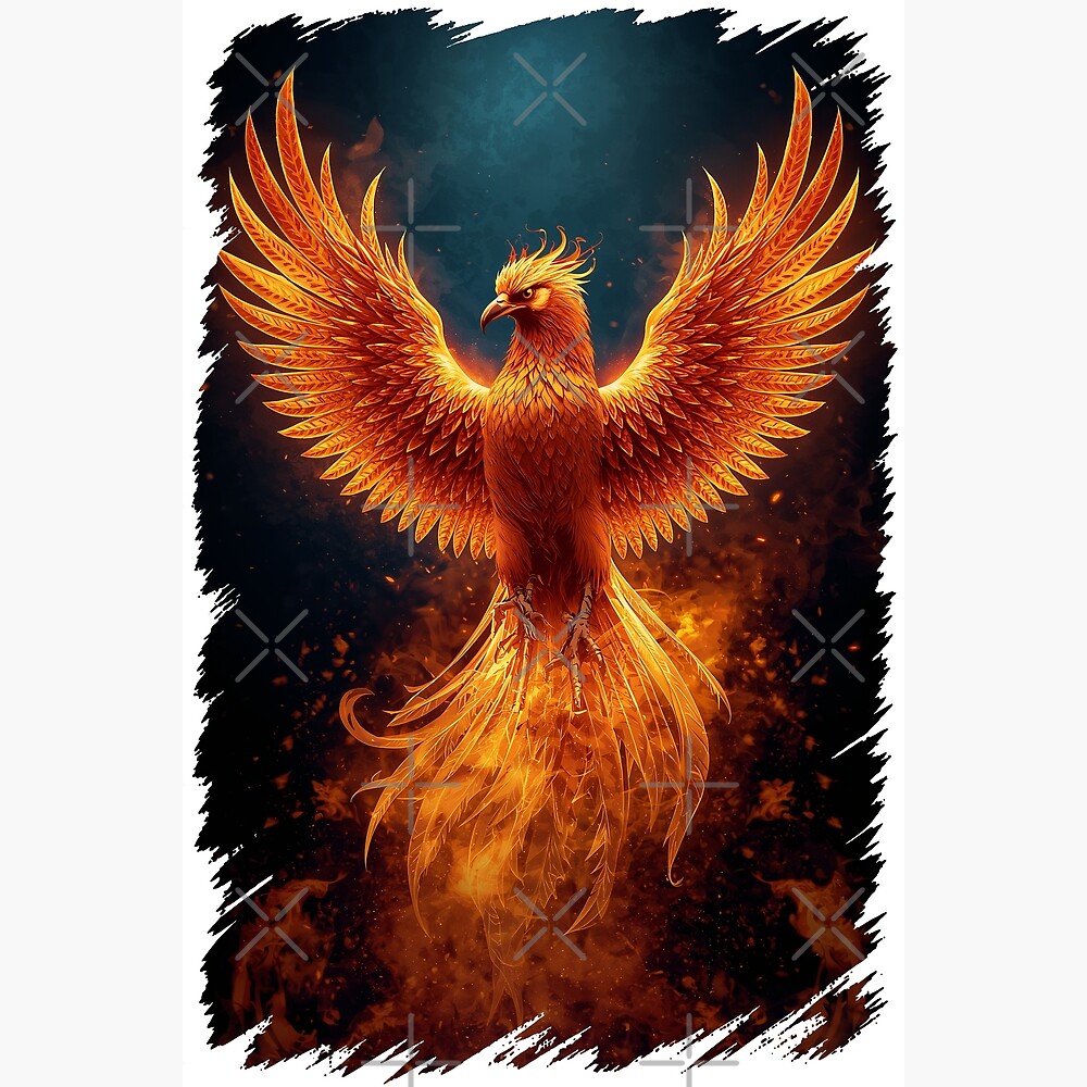 Fiery Phoenix Rising Mythic Firebird Fantasy Art — Poster