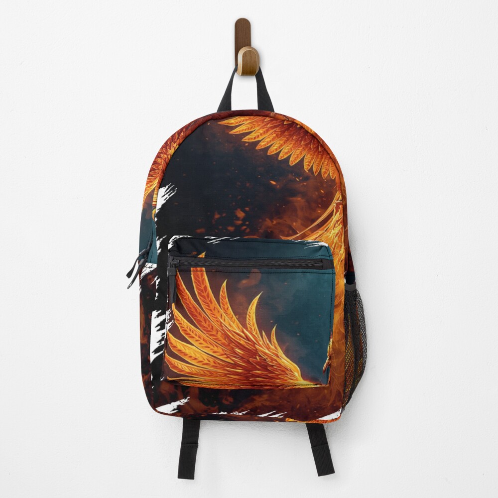 Fiery Phoenix Rising Mythic Firebird Fantasy Art on a backpack