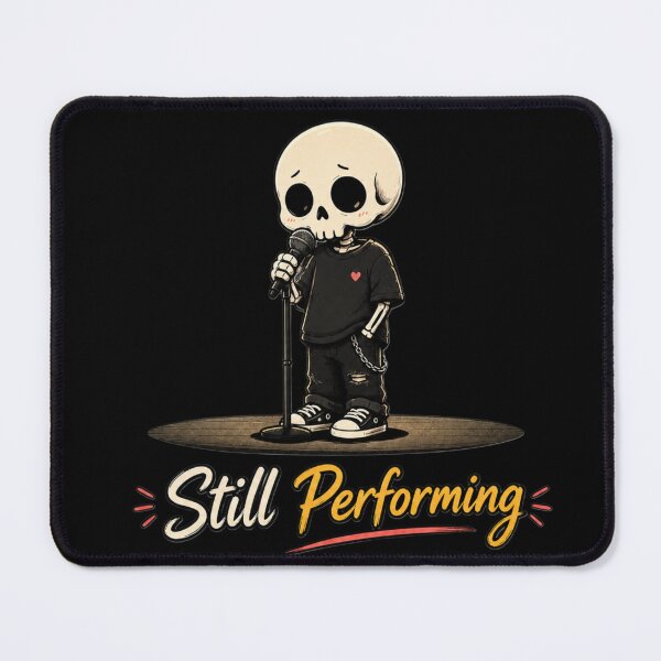 Item preview, Skeleton Singer Standing at Mic with Still Performing Typography designed and sold by LOLKart.