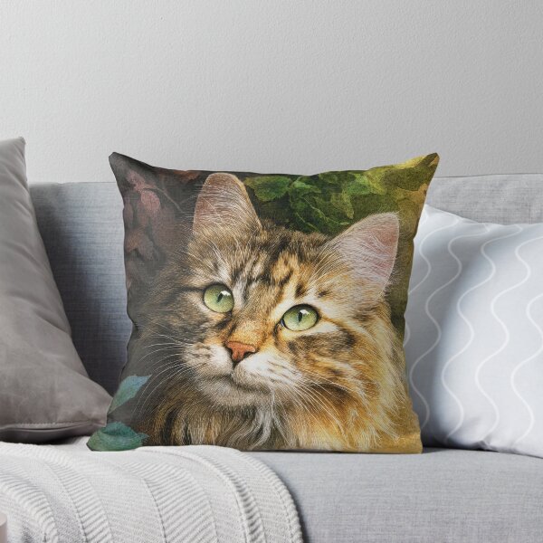 Item preview, Watercolor Tabby Cat Portrait with Garden Leaves Background designed and sold by RyanPhamDesigns.