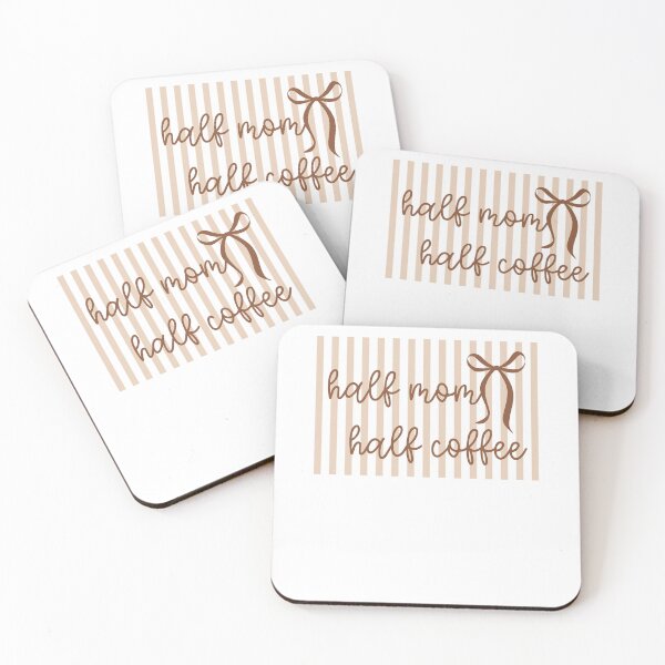 Item preview, Half Mom Half Coffee Neutral Preppy Stripes & Coquette Bow designed and sold by krystalRomanart.