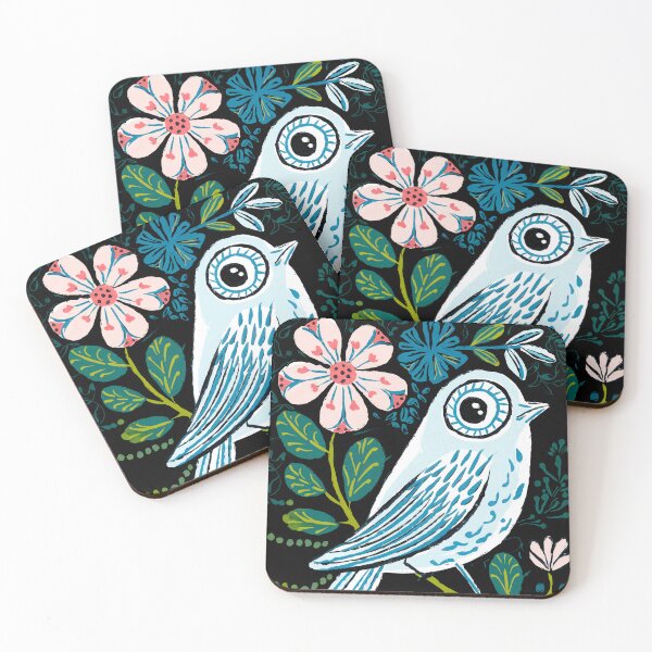 Item preview, Blue Botanical Bird Print | Folk Art Bird  designed and sold by Filora Atelier | Bird Art.