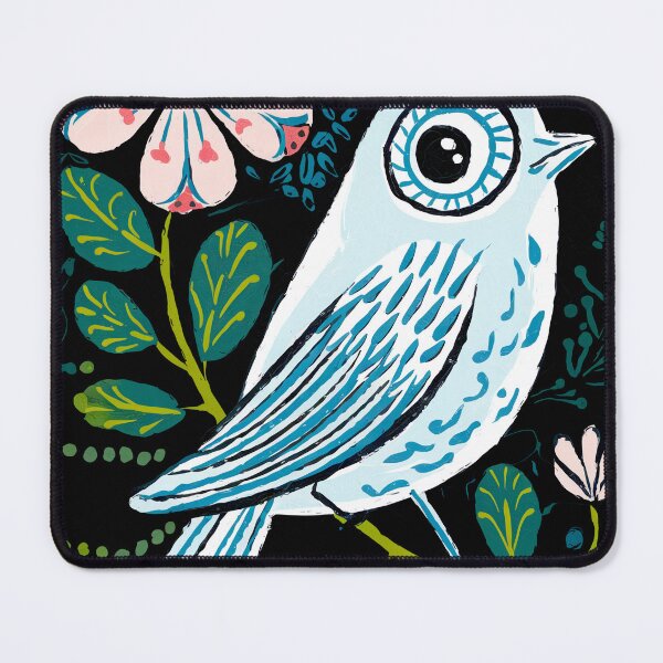 Item preview, Blue Botanical Bird Print | Folk Art Bird  designed and sold by Filora Atelier | Bird Art.