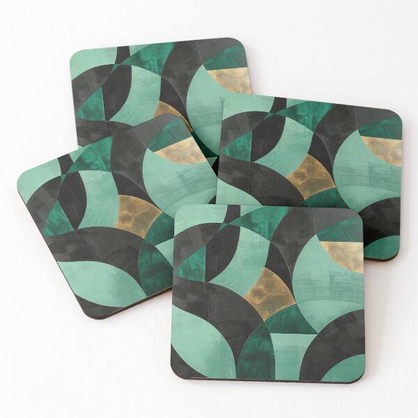 Item preview, Abstract emerald green geometric design with gold, minimalist modern designed and sold by CosmicGlyph.