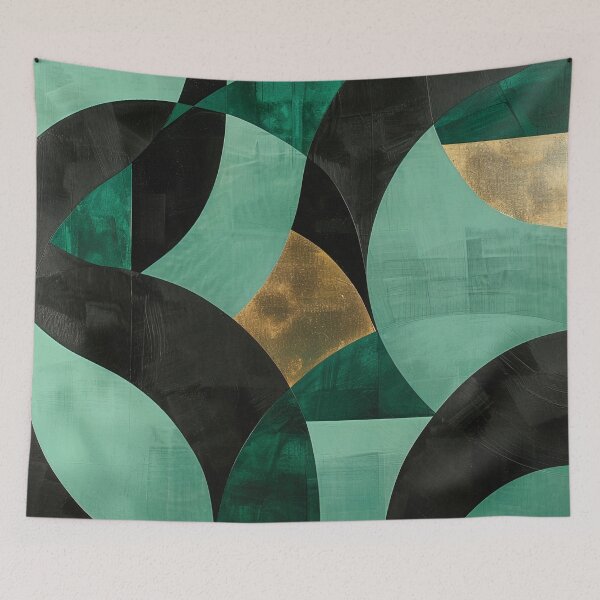 Item preview, Abstract emerald green geometric design with gold, minimalist modern designed and sold by CosmicGlyph.