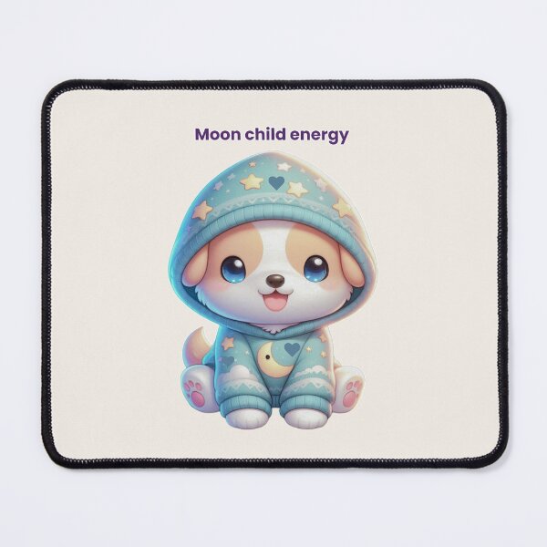 Item preview, Moon Child Energy – Cute Dog in Moon & Heart Hoodie Cozy Beige Aesthetic designed and sold by lunadesignsmoon.