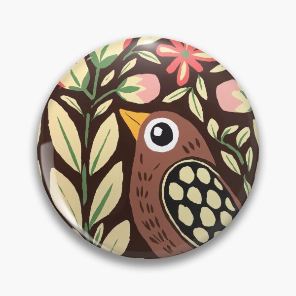 Item preview, Brown Folk Bird Print | Floral Botanical Bird Art designed and sold by Filora Atelier | Bird Art.