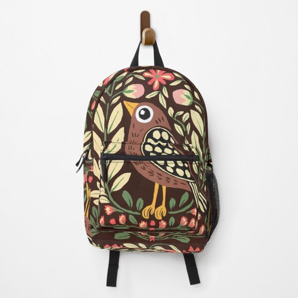 Item preview, Brown Folk Bird Print | Floral Botanical Bird Art designed and sold by Filora Atelier | Bird Art.