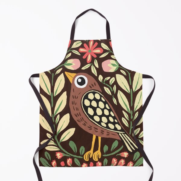 Item preview, Brown Folk Bird Print | Floral Botanical Bird Art designed and sold by Filora Atelier | Bird Art.