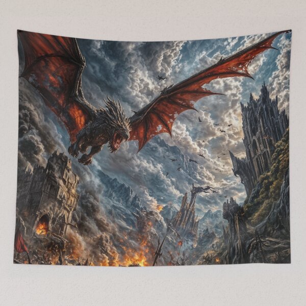 Item preview, Epic Battle with Dragon Over Castle | Fantasy War Art designed and sold by DrakariArt.