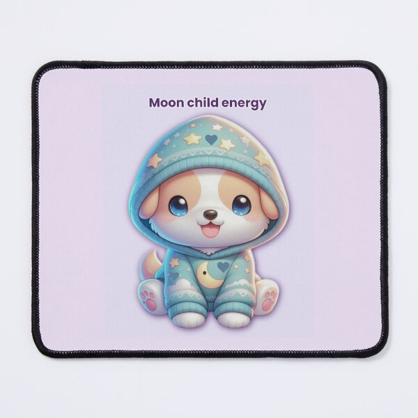 Item preview, Moon Child Energy – Cute Dog in Moon & Heart Hoodie Pastel Lavender Aesthetic designed and sold by lunadesignsmoon.