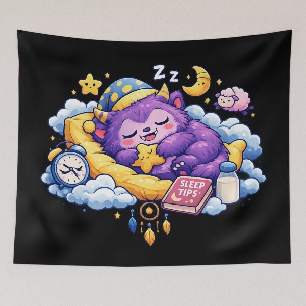 Item preview, Cute Sleepy Monster Dreaming on Clouds - Kawaii Bedtime Cartoon designed and sold by SidTastic .