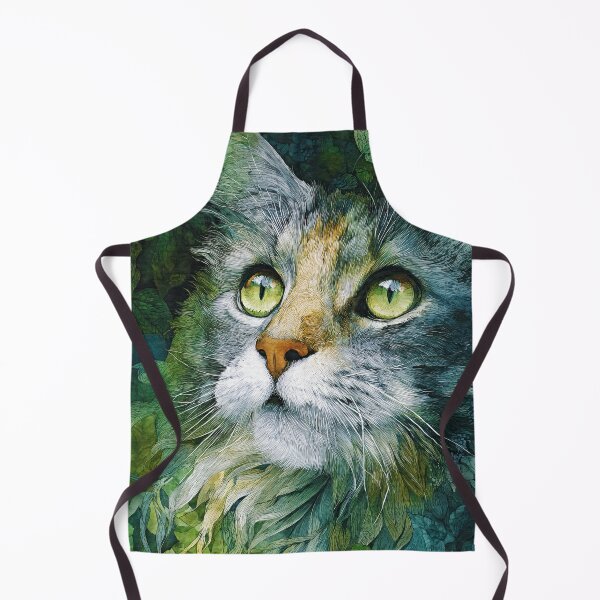 Item preview, Watercolor Forest Cat Portrait with Green Leafy Background designed and sold by RyanPhamDesigns.