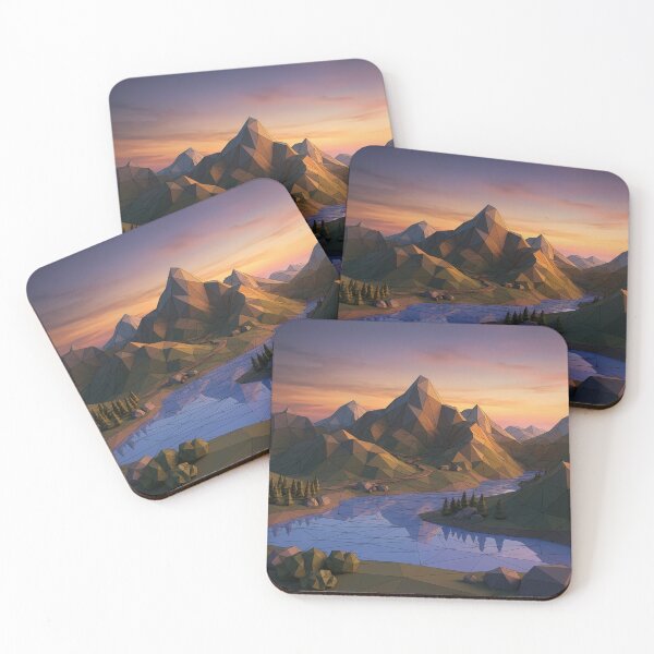 Item preview, Low Poly Geometric Mountain River Sunset Landscape designed and sold by novadawy.