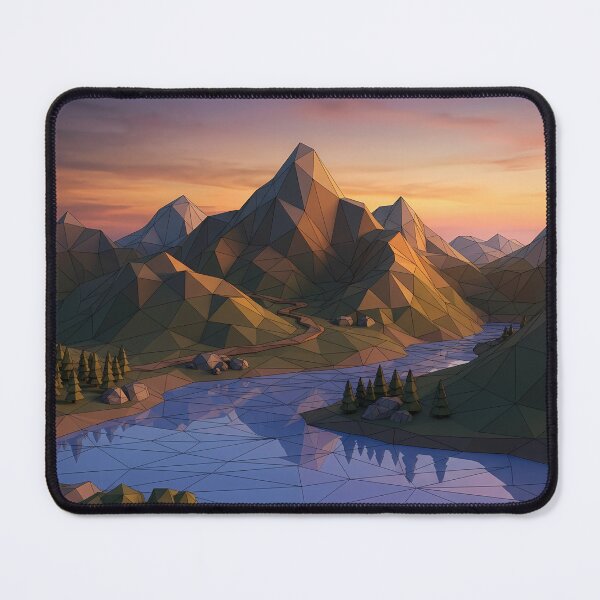 Item preview, Low Poly Geometric Mountain River Sunset Landscape designed and sold by novadawy.