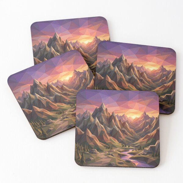Item preview, Low Poly Geometric Mountain Sunset River Landscape designed and sold by novadawy.