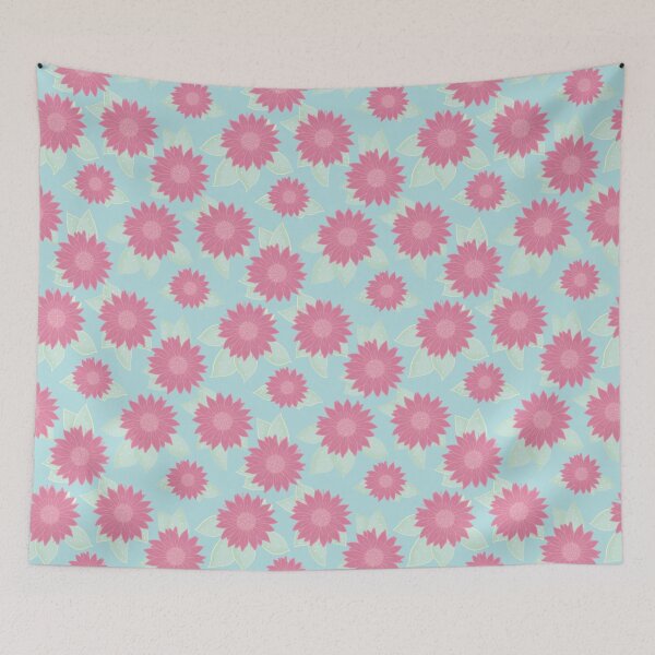 Item preview, Flores rosas sobre fondo azul designed and sold by Pinecone Place.