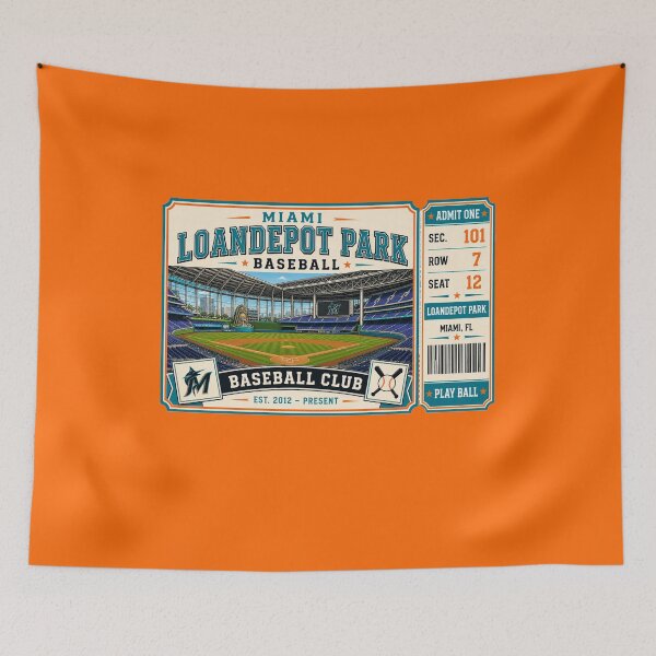 Item preview, Miami loanDepot Park Vintage Ticket Poster Retro Baseball Stadium Art Modern Ballpark Interior Miami Baseball Club designed and sold by GhostDawgs.