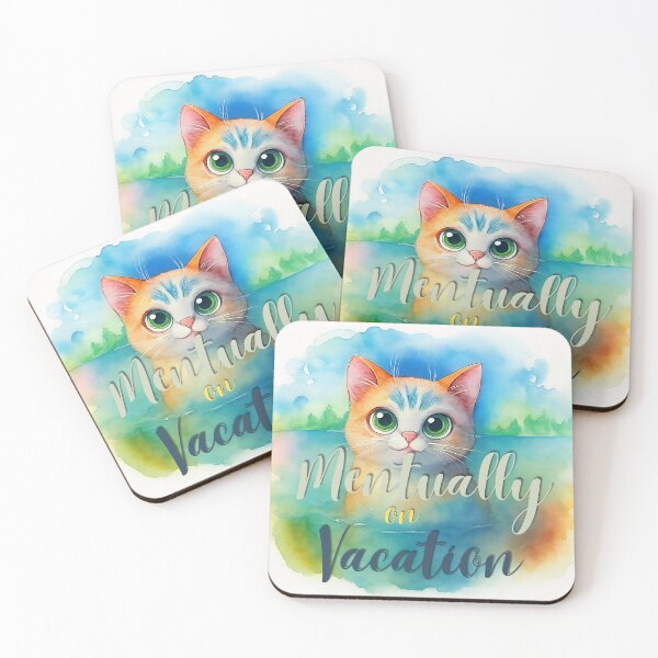 Item preview, Mentally on Vacation | Cute Cat Relaxing Watercolor Illustration designed and sold by Angellacelin.