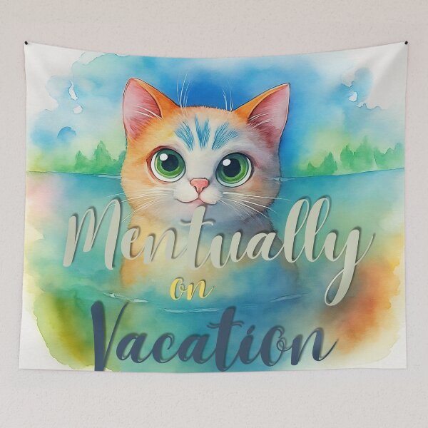 Item preview, Mentally on Vacation | Cute Cat Relaxing Watercolor Illustration designed and sold by Angellacelin.
