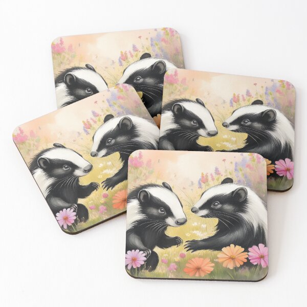 Item preview, Cute Skunks with Flowers Watercolor Illustration – Baby Skunk Pair, Floral Woodland Animal Art, Nursery Decor, Whimsical Nature designed and sold by Wildflower Mama Designs.