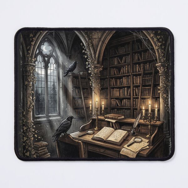 Item preview, Gothic Library Study - Moody Dark Academia Aesthetic Raven and Books designed and sold by VineVibe16Studio.