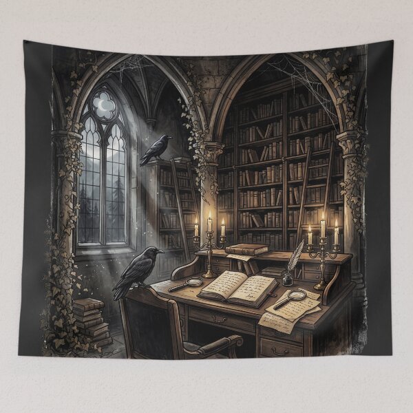 Item preview, Gothic Library Study - Moody Dark Academia Aesthetic Raven and Books designed and sold by VineVibe16Studio.