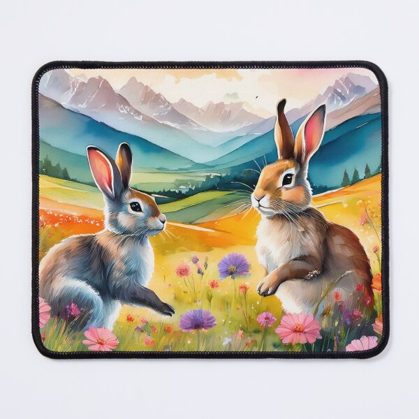 Item preview, Cute Bunnies in Flower Field Watercolor – Rabbit Pair, Mountain Landscape, Floral Meadow Art, Nursery Decor, Cottagecore designed and sold by Wildflower Mama Designs.