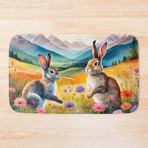 Item preview, Cute Bunnies in Flower Field Watercolor – Rabbit Pair, Mountain Landscape, Floral Meadow Art, Nursery Decor, Cottagecore designed and sold by Wildflower Mama Designs.
