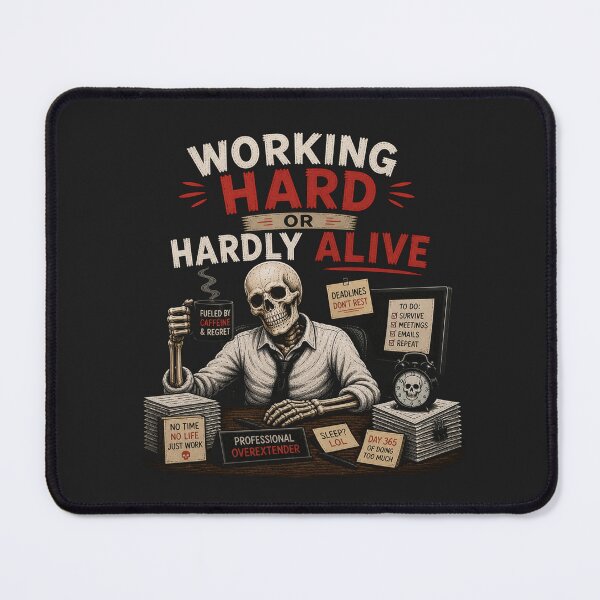 Item preview, Working Hard Or Hardly Alive Funny Skeleton Overwork Meme Design designed and sold by MotylekAnia.