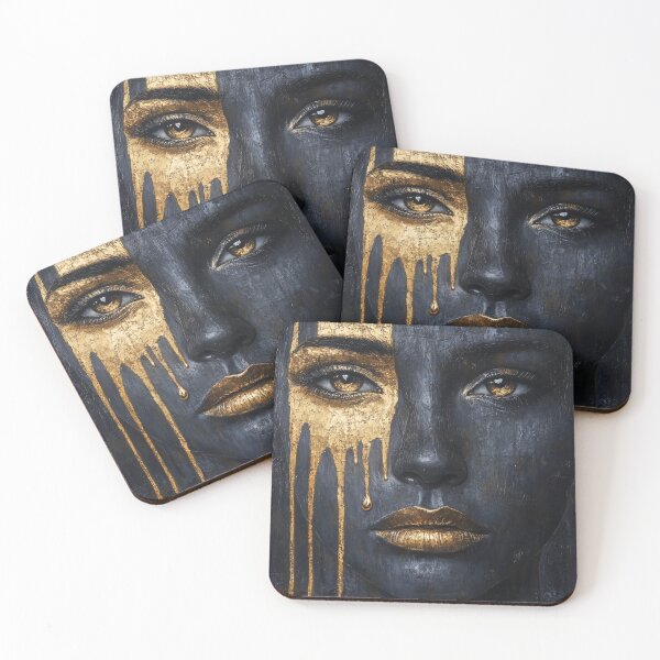 Item preview, Woman with Golden Tears – Emotional Surreal Portrait with Gold Dripping Tears designed and sold by WordPlayStudio.