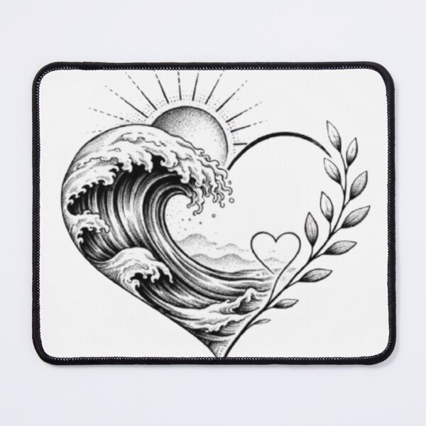 Item preview, Ocean Heart Wave | Stipple Art Sunset & Botanical Leaves designed and sold by ZairDesign.