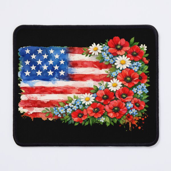 Item preview, Watercolor American Flag with Red Poppies and Daisies designed and sold by FOFANOS28.
