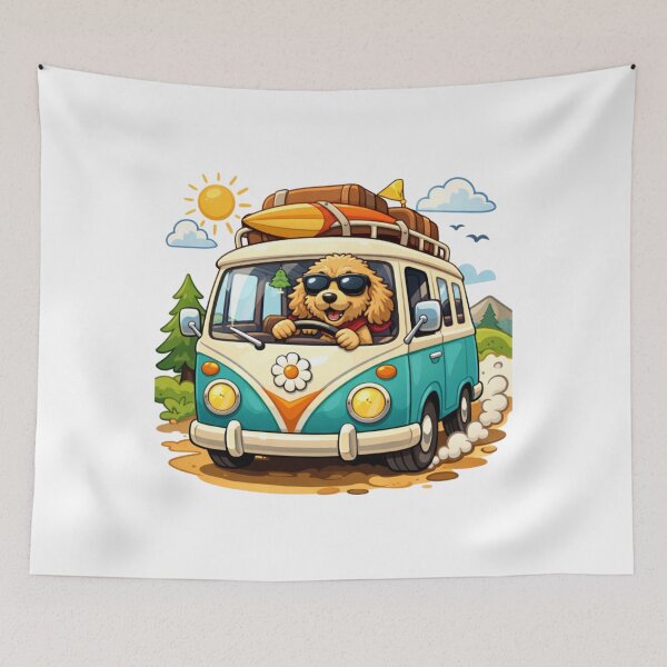 Item preview, Sunny Road Trip Pup – Retro Camper Van Dog Adventure designed and sold by Teacuppupdesign.