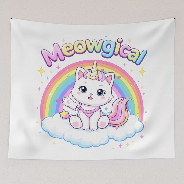 Item preview, Meowgical Cat Unicorn Shirt – Cute Kawaii Rainbow Kitty Unicorn Design designed and sold by Clothes With Smiling Animals Walt Gral.