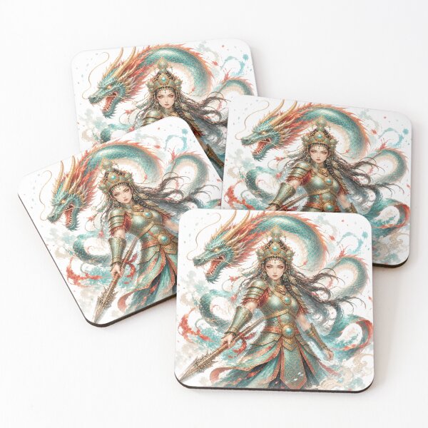Item preview, Ancient Dragon Warrior Queen – Ornate Teal and Gold Fantasy Art designed and sold by KireaDesigns.