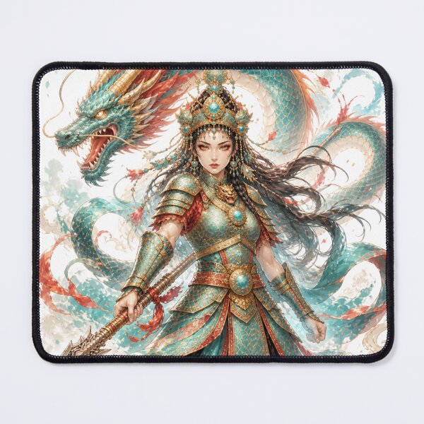 Item preview, Ancient Dragon Warrior Queen – Ornate Teal and Gold Fantasy Art designed and sold by KireaDesigns.