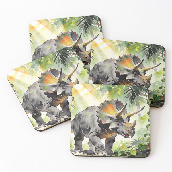 Item preview, Triceratops in Sunlit Jungle Watercolor Art designed and sold by Paulocdias.
