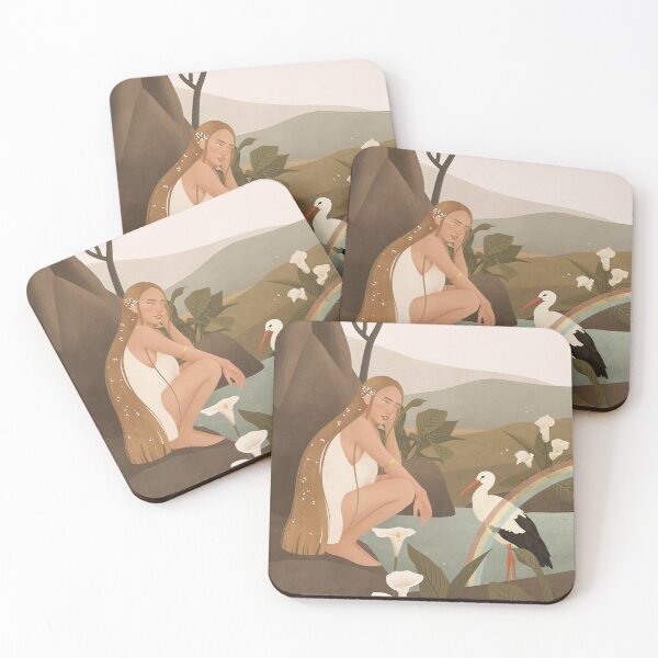 Item preview, Woman in Nature with Stork Botanical Illustration designed and sold by ClassicKatsara.