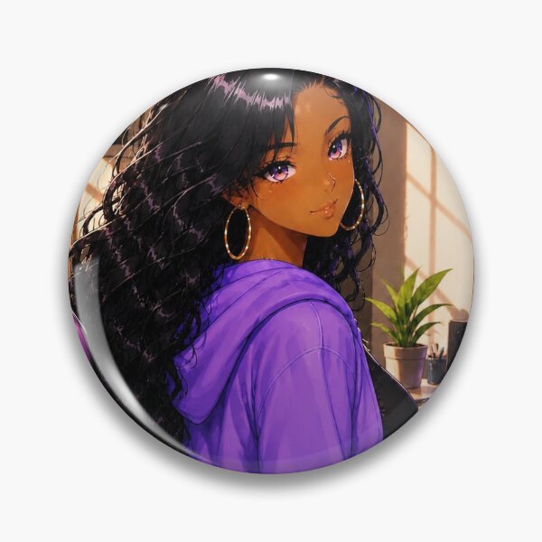 Item preview, Cozy Gamer Black Anime Girl – Purple Glow Art Print designed and sold by Sunset Deck Studio.