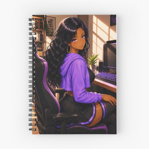 Item preview, Cozy Gamer Black Anime Girl – Purple Glow Art Print designed and sold by Sunset Deck Studio.