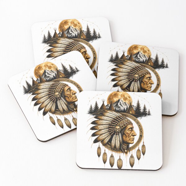 Item preview, Native American Chief Spirit Art – Golden Moon Dreamcatcher Landscape designed and sold by KireaDesigns.