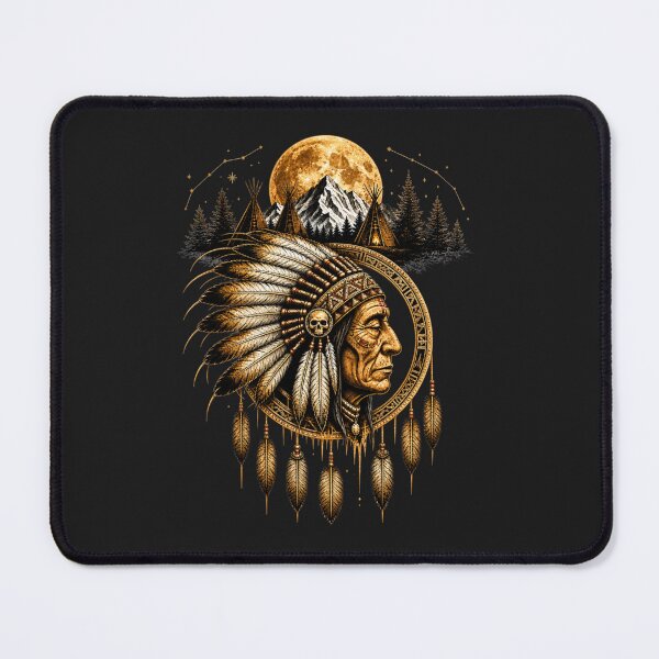 Item preview, Native American Chief Spirit Art – Golden Moon Dreamcatcher Landscape designed and sold by KireaDesigns.