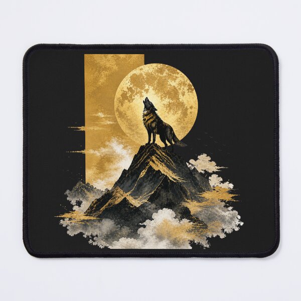 Item preview, Majestic Howling Wolf Golden Moon – Mountain Peak Nature Art designed and sold by KireaDesigns.