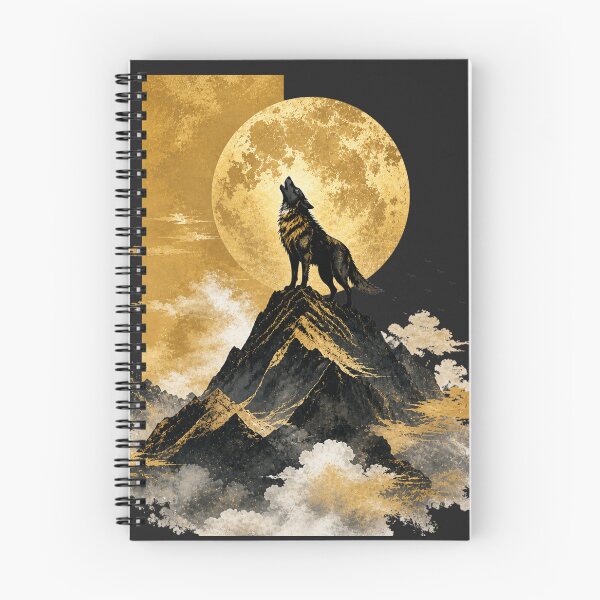 Item preview, Majestic Howling Wolf Golden Moon – Mountain Peak Nature Art designed and sold by KireaDesigns.