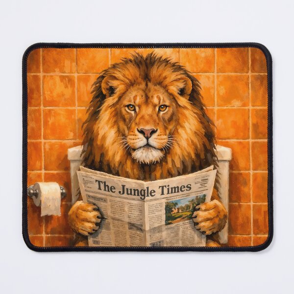 Item preview, A lion reads the newspaper in the bathroom designed and sold by paulrommer.