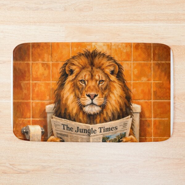 Item preview, A lion reads the newspaper in the bathroom designed and sold by paulrommer.