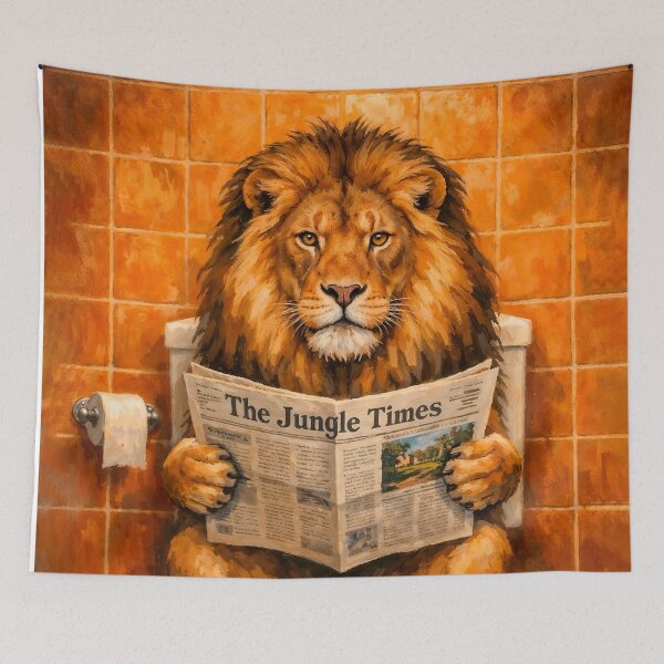 Item preview, A lion reads the newspaper in the bathroom designed and sold by paulrommer.